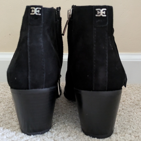 Sam Edelman Walden Ankle Boot Black Suede Block Heel Zipper Bootie - Picture 7 of 12